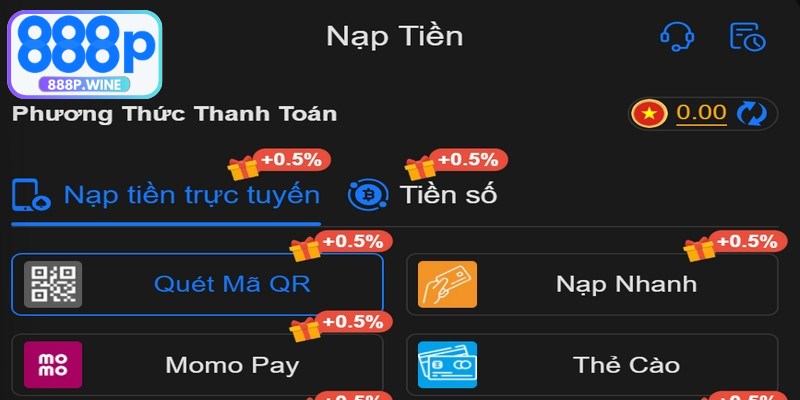 Phương pháp nạp tiền 888P qua mã QR đang được ưa chuộng