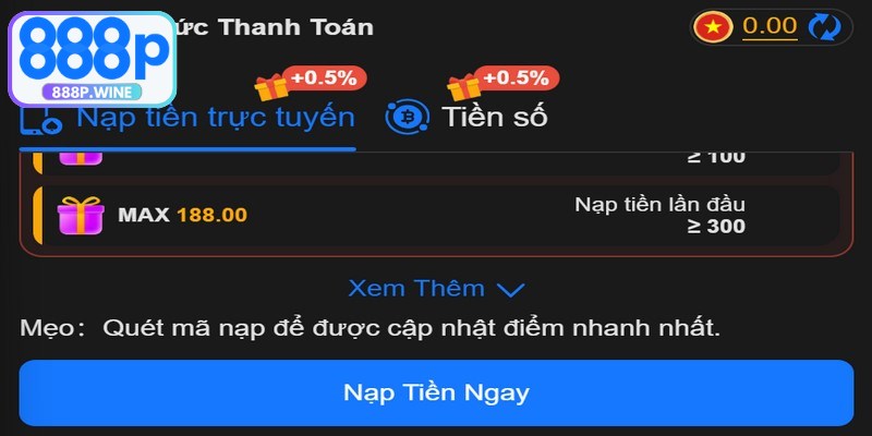 Khi bạn xác nhận nạp tiền, hệ thống sẽ gửi thông báo tức thì